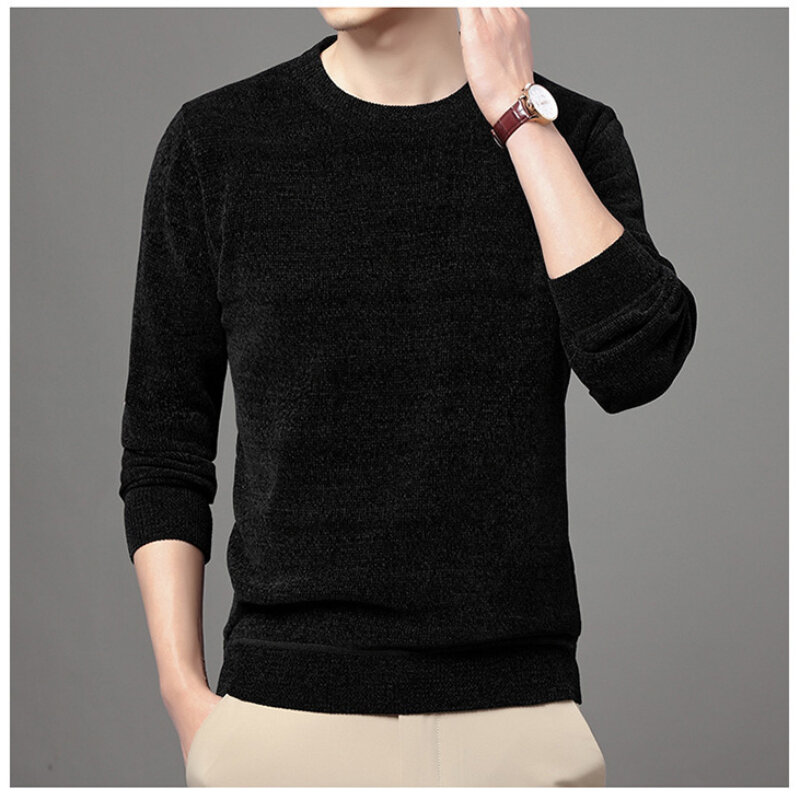 Suéter holgado de cuello redondo para hombre, suéter cálido de chenilla gruesa de terciopelo, Boutique, otoño e invierno, 2023