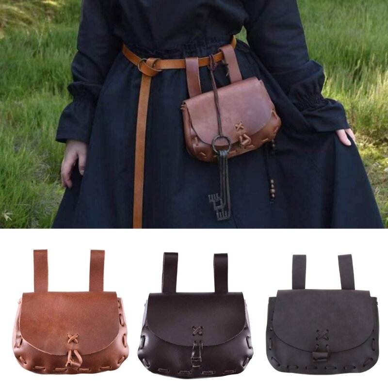 Steampunk من العصور الوسطى الجلود حزام الخصر الحقيبة فاني حزمة الورك حقيبة خمر حزام حقيبة