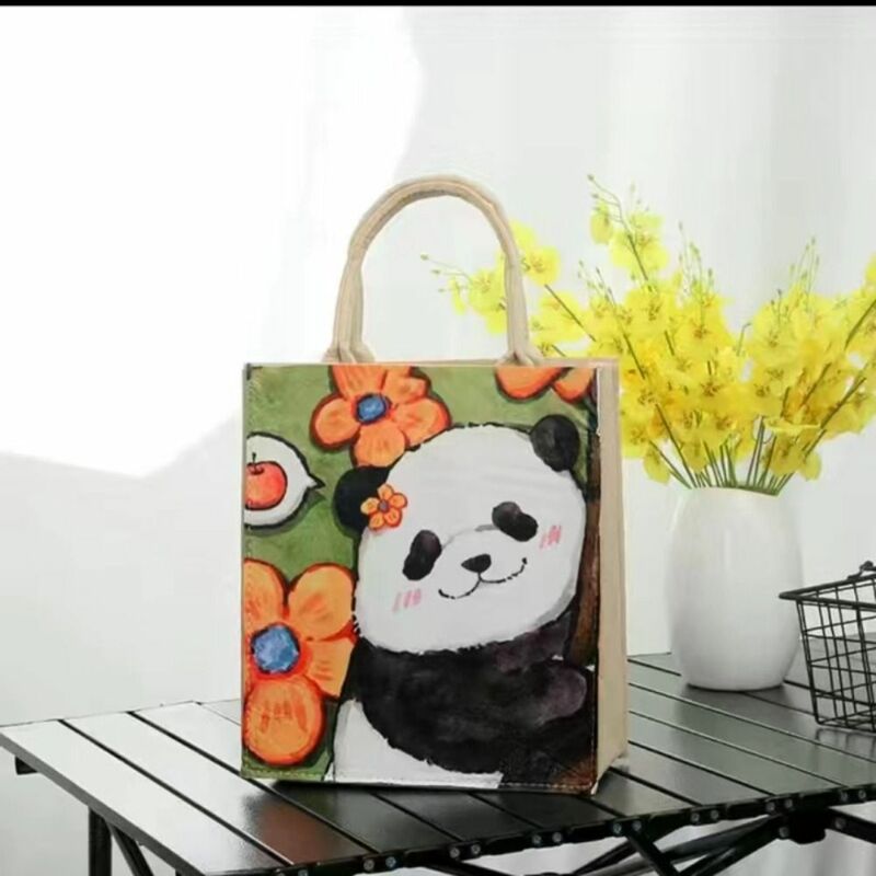 Bolsa multicolorida dos desenhos animados para meninas, sacola elegante, bolsa de ombro, panda e impressão de flores, presentes