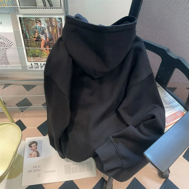 Slouchy – sweat-shirt à capuche pour femmes, style patchwork contrasté, nouveau manteau américain large et polyvalent, gros mm