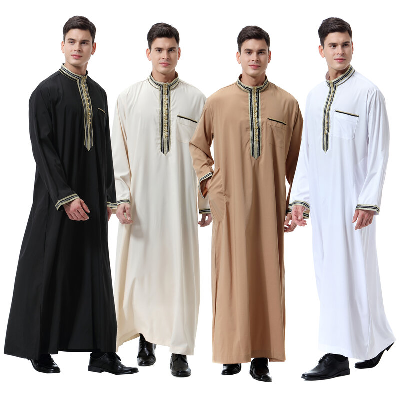 Jubah Muslim pria Jubba Thobe Arab Saudi Kaftan Musulman Abaya longgar kasual pakaian Islami Djellaba Dishdasha gaun Lebaran Thobe