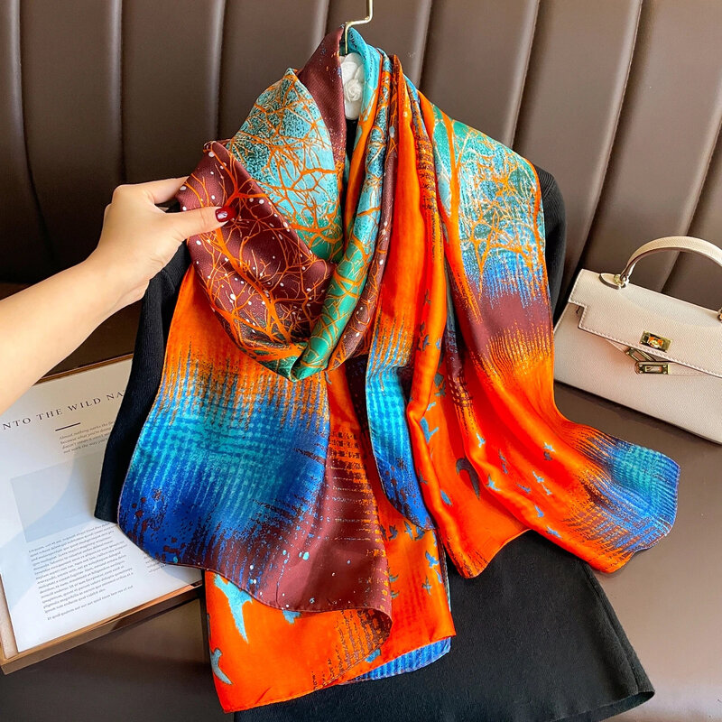 2023 Women Silk Winter Scarf Luxury Design Print Lady Beach Shawl Scarves Fashion Smooth Foulard Female Hijab