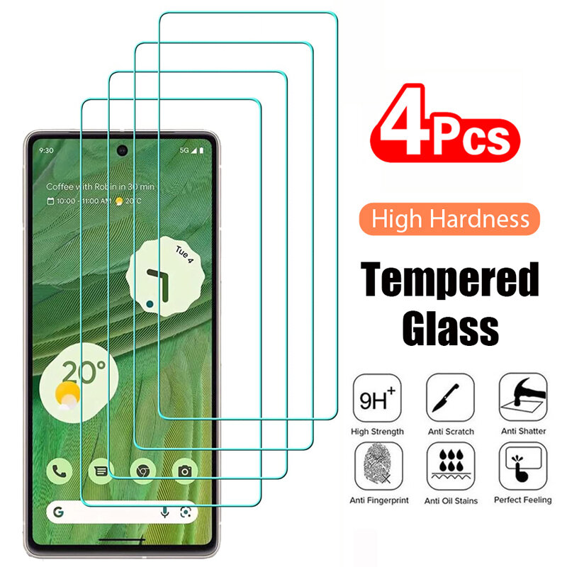 4PCS Tempered Glass for Google Pixel 8 Pro 8A 7 7A 6 6A 5 5A 4A 4 XL 3 9H Protective Transparent Screen Protector Film Glass