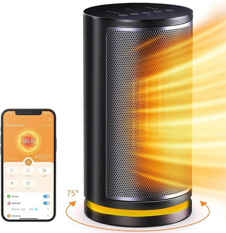 Smart Space Heater, Electric Space Heater with Thermostat, Wi-Fi & Bluetooth App Control