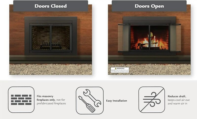 Pleasant Hearth AT-1002 Ascot Fireplace Glass Door, Black, Large