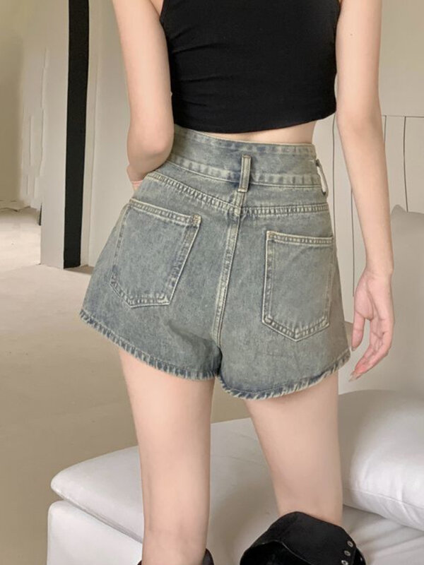 Denim Shorts Frauen Taschen Design einfache Empire stilvolle schlanke sexy Streetwear Retro lässig koreanischen Stil All-Match Damen Sommer