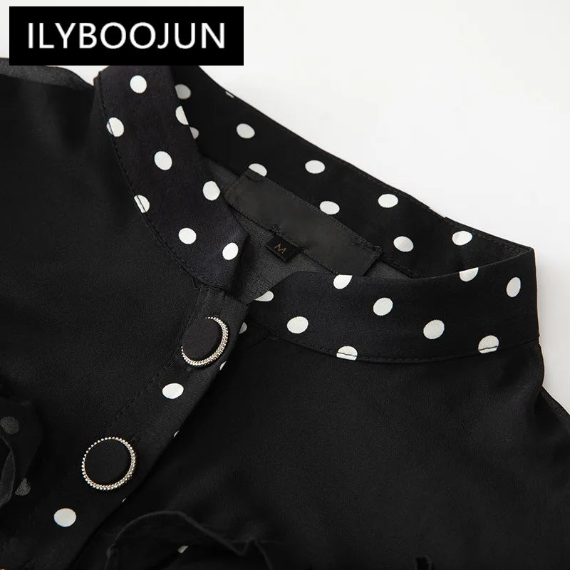 ILYBOOJUN-Vestido de lanterna feminino, manga comprida, peito único, babados, estampa de ponto, vestidos elegantes, moda