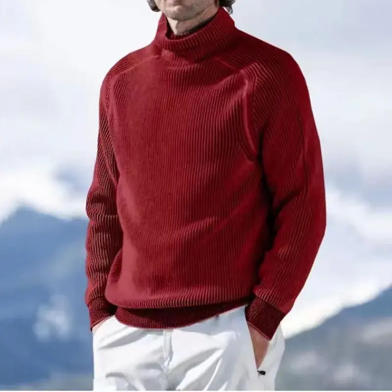 New Men's Turtleneck Sweatshirt Long Sleeve Pullovers Men Solid Rib Casual Thin Clothing Spring Autumn Corduroy Male Tees Top