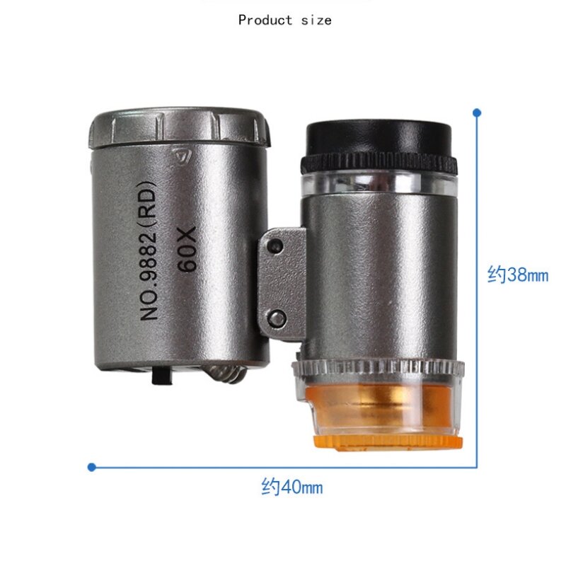Datysonポータブルポケット顕微鏡60x、LEDライト付き通貨検証ライトno.9882 (rd) シルバー