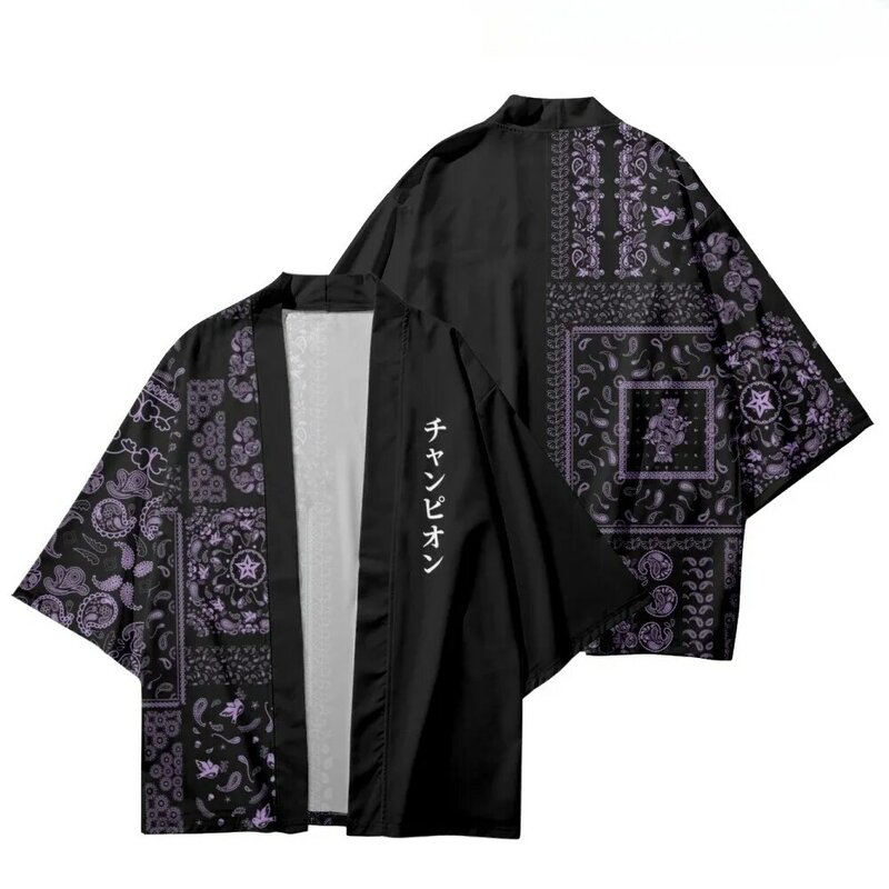 Chemise à imprimé cachemire violet pour hommes et femmes, Haori traditionnel, Cosplay Kimono, Harajuku, Mode japonaise Cardigan