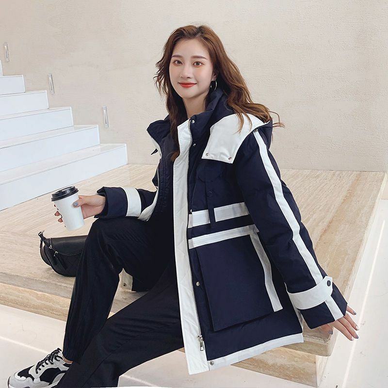 เป็ดลงเสื้อสำหรับสตรี2022สไตล์เกาหลีแบบใหม่ยอดนิยมหนาฤดูหนาวสี Blocking Coat