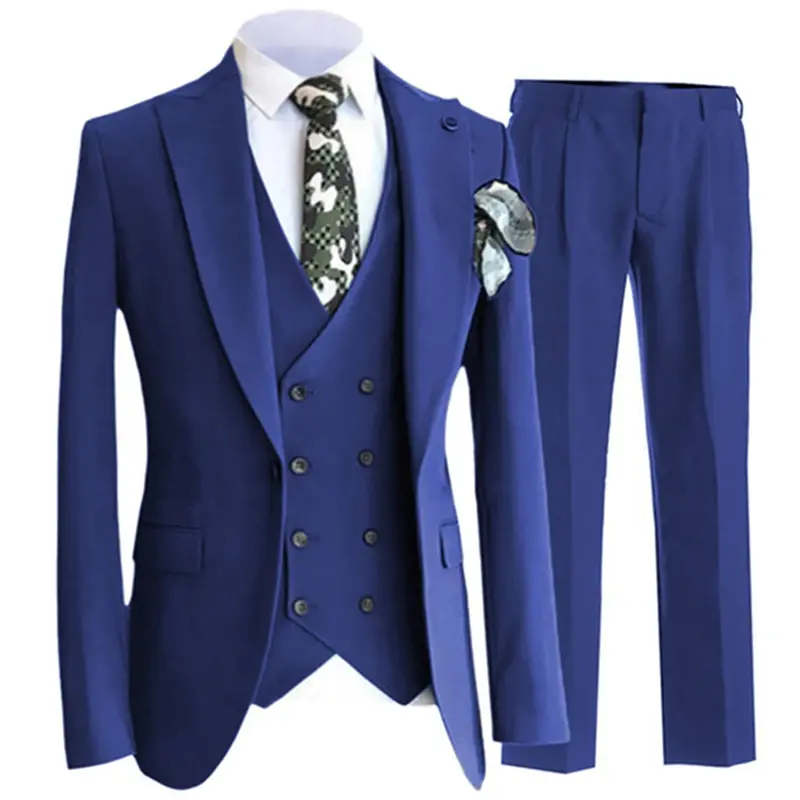 Conjunto de trajes de 3 piezas para hombre, chaleco y pantalones de doble botonadura, estilo informal, Boutique de negocios, Color puro, para novio y boda