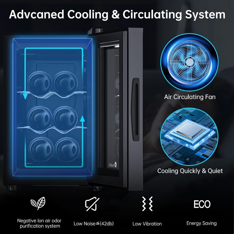 Bottle Thermoelectric Wine Cooler Refrigerator Advanced Cooling Technology, Stainless Steel & Tempered Glass For Red Wine