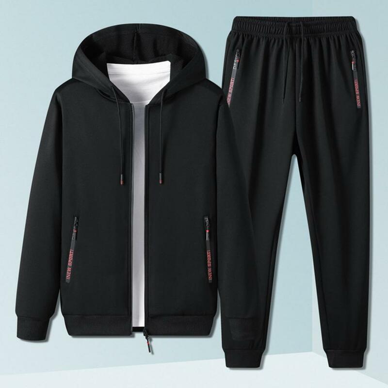 Set celana mantel serbaguna, Set kardigan bertudung celana pinggang elastis untuk kegiatan olahraga Jogging mantel Pria