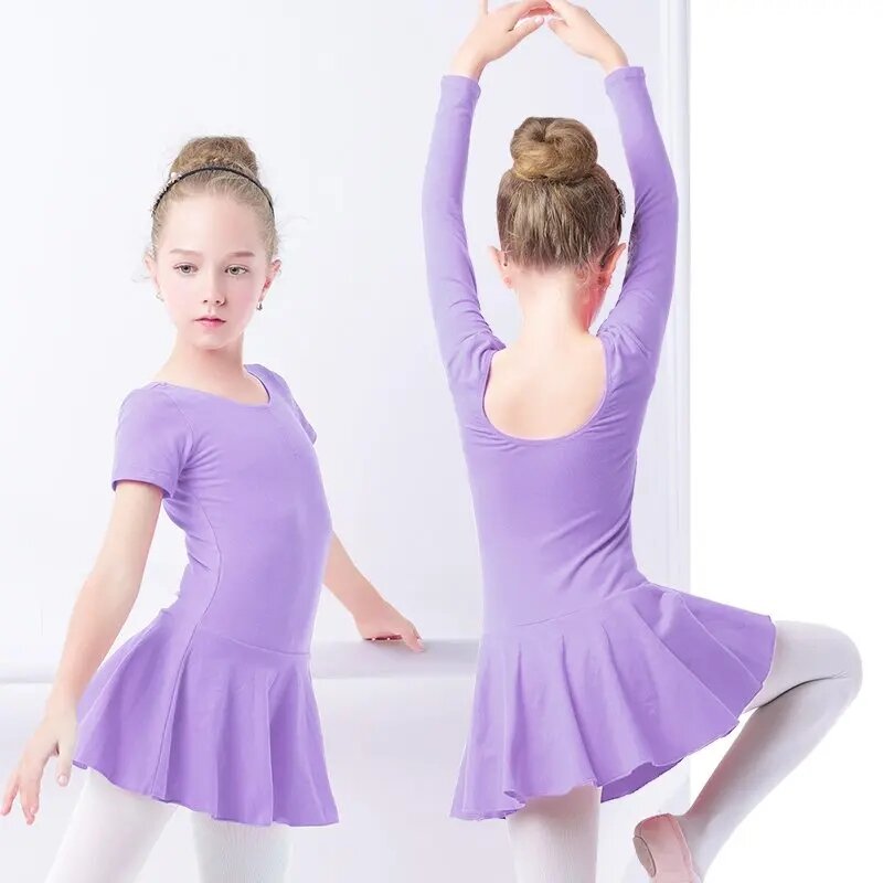 Gaun Balet Leotard Senam Katun untuk Anak Perempuan Pakaian Tari Tutu Leotard Tari Lengan Pendek Anak-anak Pakaian Balerina untuk Anak Perempuan
