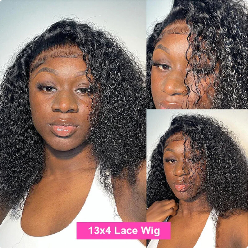 Wig Bob pendek 13X4 keriting keriting HD transparan Frontal pra pencabutan Wig rambut manusia tanpa lem Remy 8-16inci Afro Jerry Curl