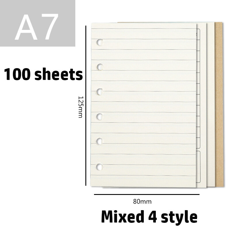 A7 6-hole Loose-leaf Notebook Recarga de Papel A7 Manual Página Interna Caderno Bonito Loose-leaf Paper Mini Notebooks e Revistas