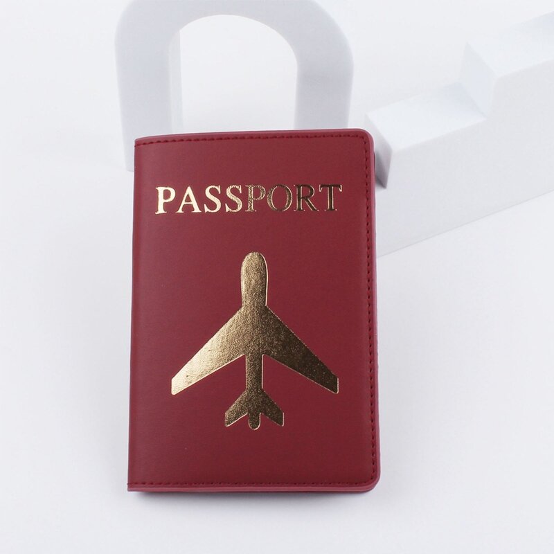 Capa para passaporte viagem negócios, estampagem quente, avião, imitação couro, fina, carteira, cartão para capa com