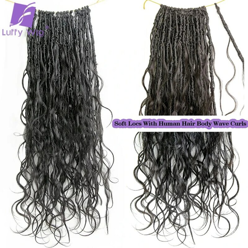 Body Wave Boho Locs Human Hair Curls Pre Looped Crochet Boho Locs with Human Hair Curls Wavy Ends Boho Dreadlocks Hair Extension