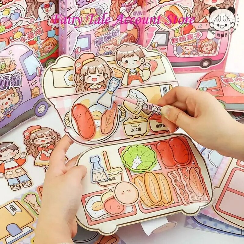 Kawaii Telado Pinch Quiet Book Cute Paper Sticker Book Pinch Music Quiet Book Anime Cartoon Happy Snack Cart Quiet Book DIY