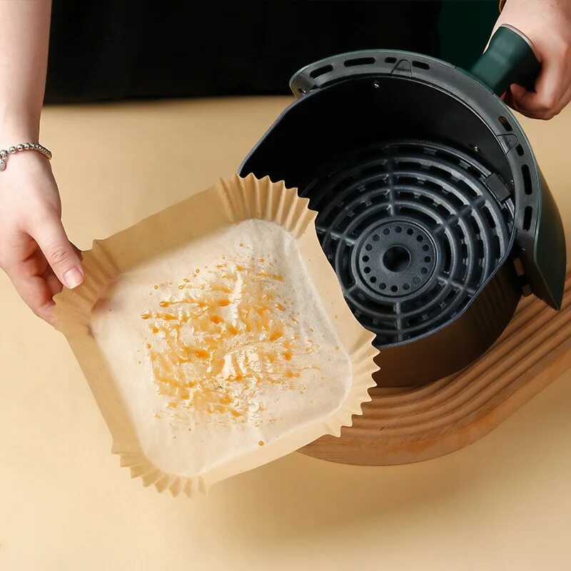 50pcs/set Air Fryer Disposable Paper Parchment Wood Pulp Steamer Cheesecake Air Fryer Accessories Baking Paper For Air Fryer
