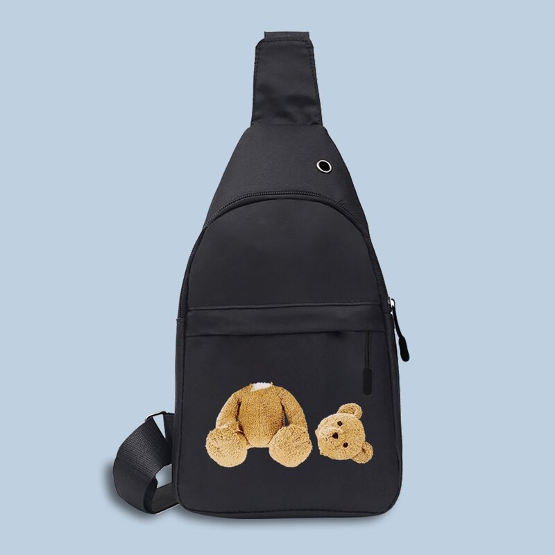 Нагрудные сумки для мужчин, мужские сумочки через плечо с USB-разъемом для наушников и кабеля, Женский мессенджер с рисунком медведя