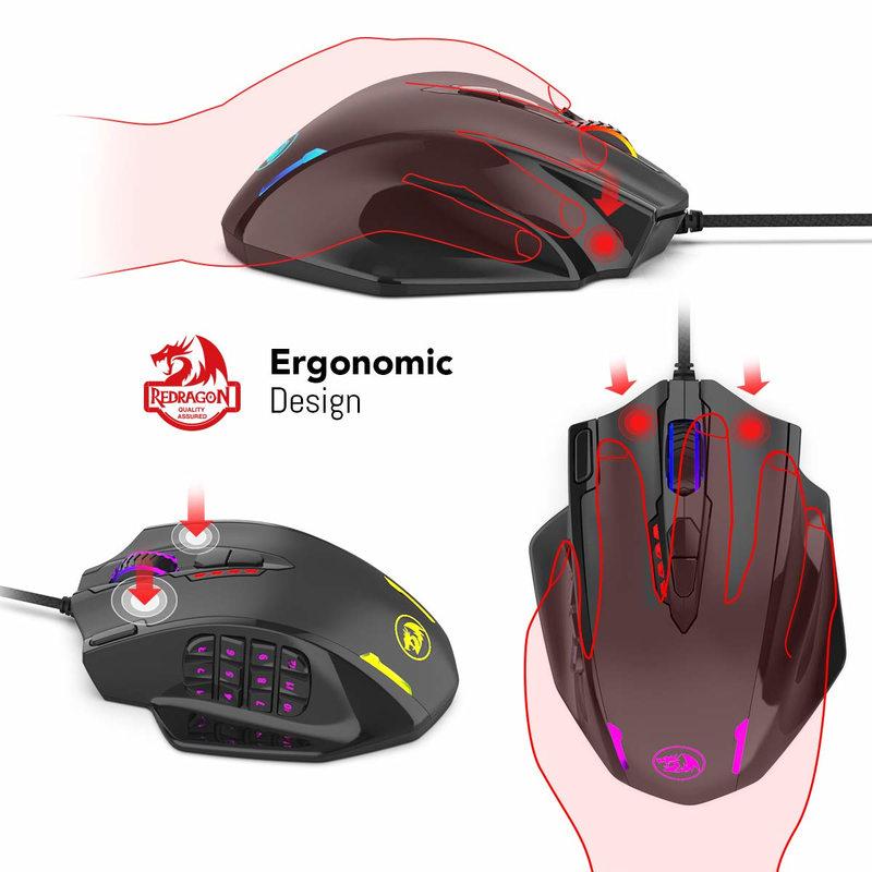 Redragon M908 RGB podświetlenie LED przewodowa mysz dla graczy z USB 18 programowalnych przycisków myszy 12400 DPI