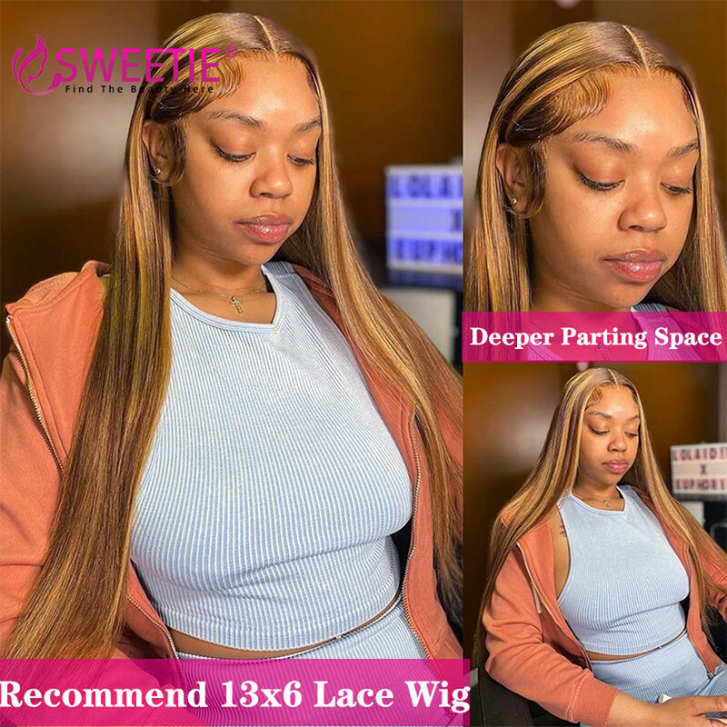 34Inch Bone Straight Highlight Lace Front Human Hair 4/27 Ombre 13x6 Lace Frontal Wigs 13x4 Honey Blonde Colored Wigs For Women