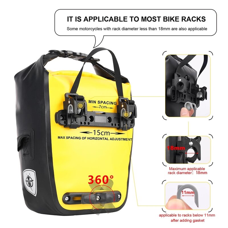 Rhinowalk Waterproof Bike Pannier Bag 7-10L Bicycle Bag Cycling Rear Seat Trunk Bag Luggage Carrier MTB Bike Accessories