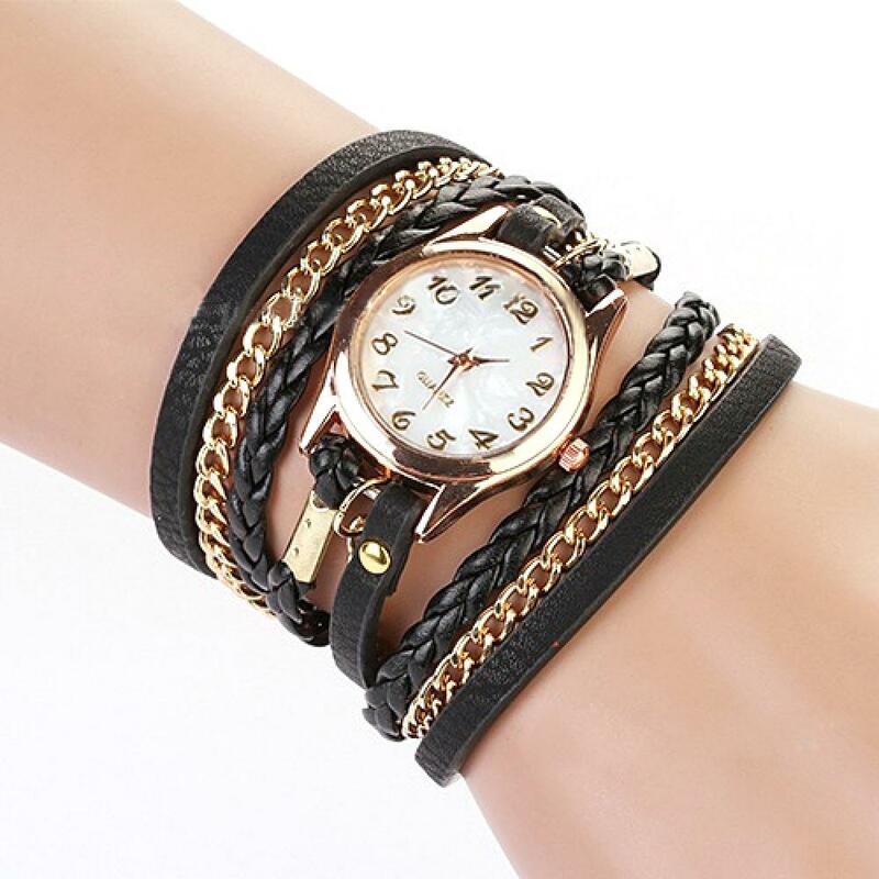 Женские винтажные Многослойные наручные часы с браслетом из искусственной кожи