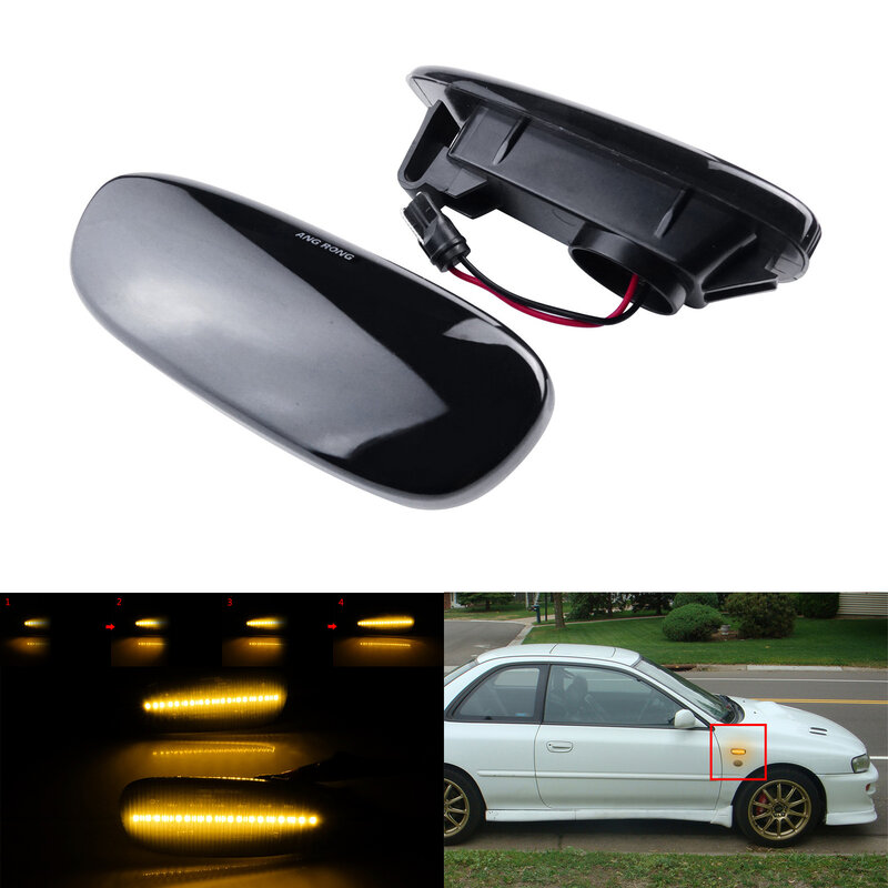 Sequential Amber LED Side Marker Repeater Turn Signal Indicator Light Smoked For Subaru Impreza 1993-2001