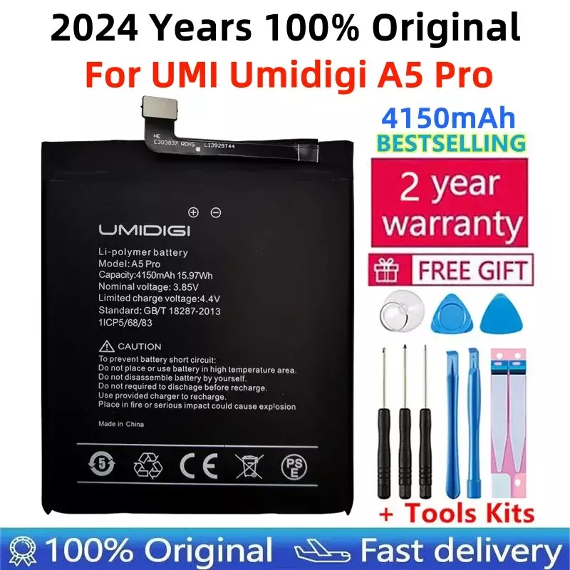 Bateria de substituição para UMI, Umidigi A5 Pro, A5Pro baterias do telefone celular, 100% original, alta qualidade, 4150mAh, 2022