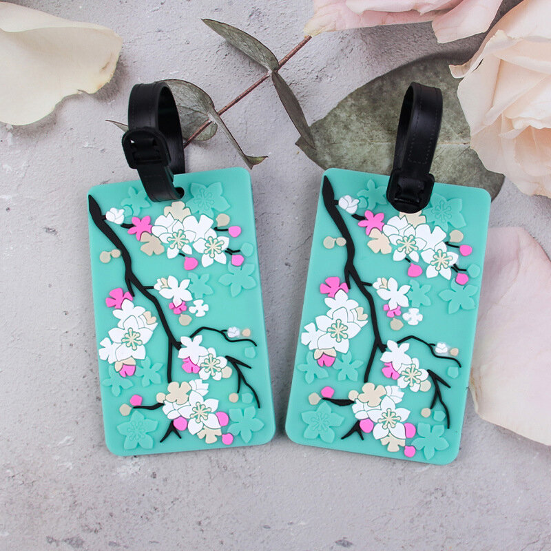 PVC Soft Glue Flowers Luggage Tag Card Cover Name Labels Suitcase ID Address Holder Boarding Pass Bag Pendant Travel Accessories