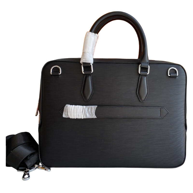남성용 휴대용 가죽 서류 가방, 비즈니스 진자, 대용량, 블랙 지퍼 클로저, 컴퓨터 숄더백, 개성 패션
