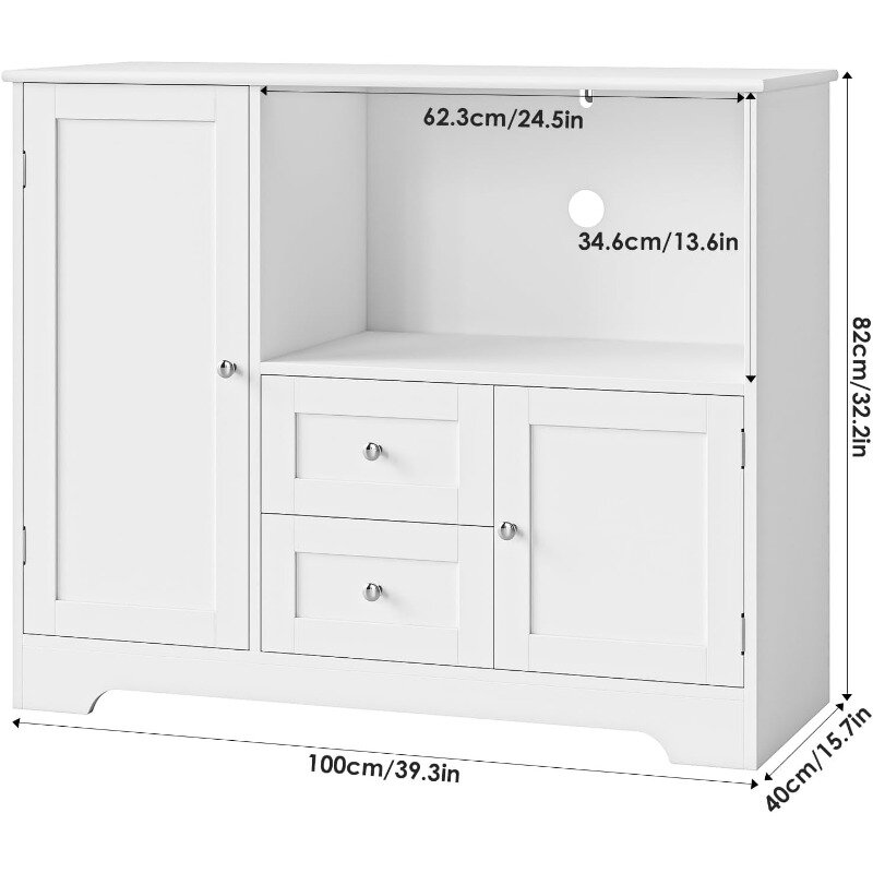 Armario de Buffet con almacenamiento, armario de almacenamiento de cocina con cajones y estante ajustable, aparador con soporte para microondas