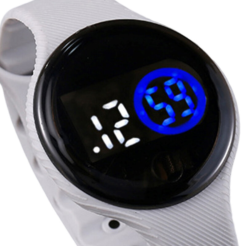 นาฬิกาข้อมือทรงกลม LED แบบมินิมอลสายรัดปรับได้นาฬิกาข้อมือกีฬากลางแจ้งของขวัญสำหรับวัยรุ่นนักเรียนหญิง