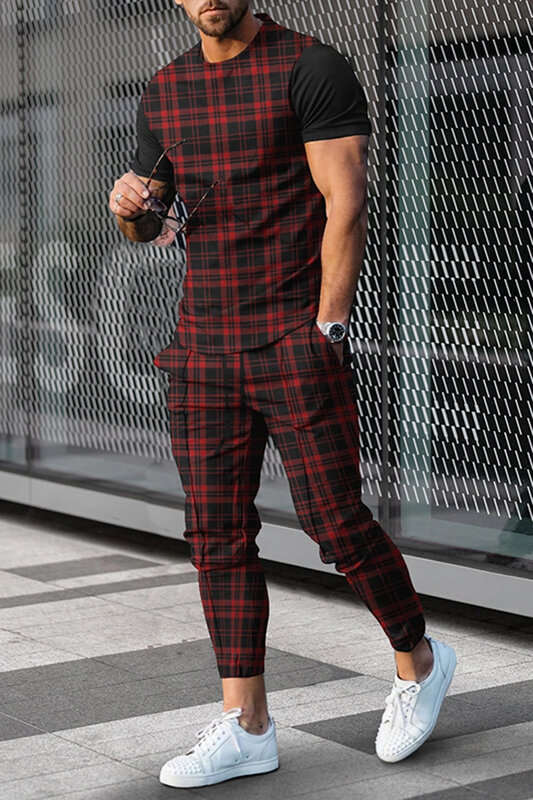 Pantaloni da uomo tuta da 2 pezzi Set 3D stampato Summer Jogger Sportswear maglietta a maniche corte + pantaloni lunghi abbigliamento Casual da strada