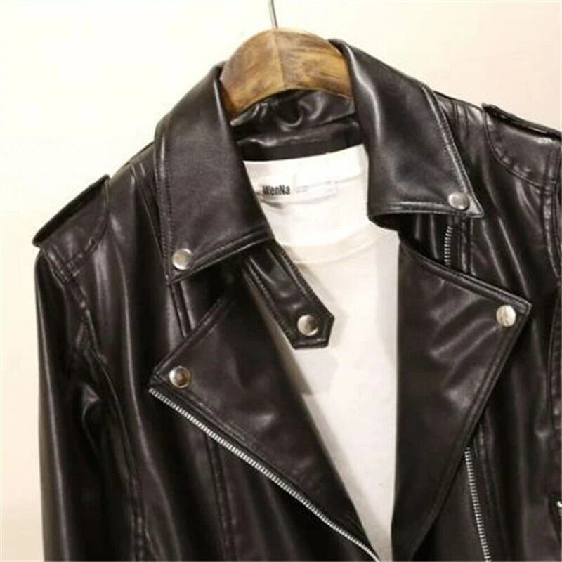 Women's Full Sleeve Zipper Jacket PU Leather Jackets Slim Boyfriend Style Outerwear Motor Coat New Fashion Autumn Winter