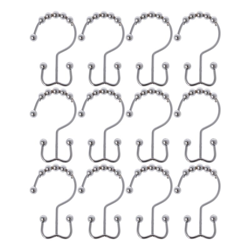 X6HD 12Pcs Stainless Steel Double Hook Polished Nickel Gliding Shower Curtain Rings