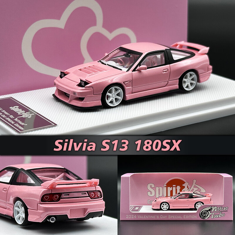 لعبة نموذج سيارة ديكاست ديوراما معدنية وردية ، روح ري ميابي S13 180SX سيلفيا عيد الحب ، طن في المخزون ، 1:64