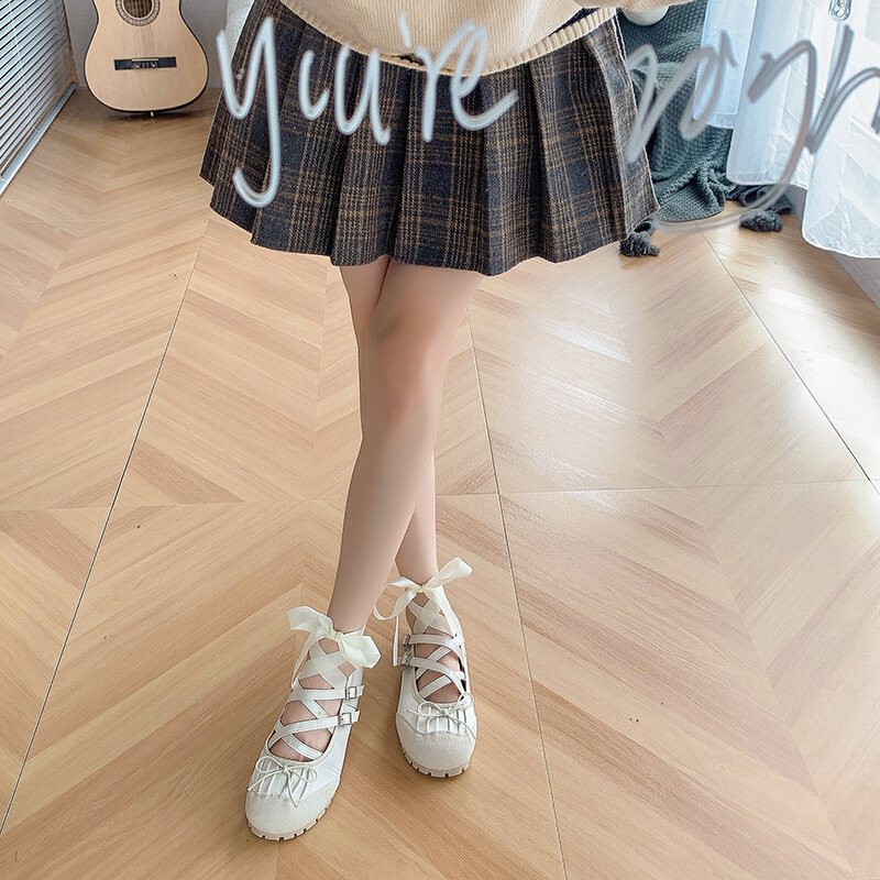 Fashion crossover lace-up ballet shoes spring new personalized women's single shoe puff shoes cute style dancing shoes women