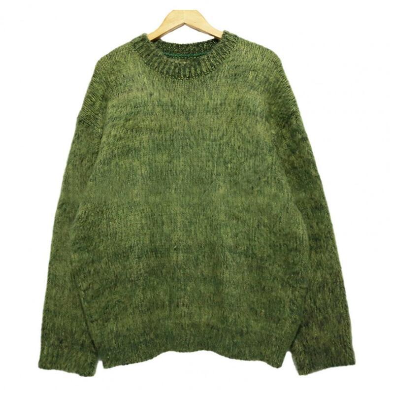 Suéter de malha retrô de comprimento médio masculino, pulôver aconchegante de manga comprida, elástico quente, comprimento médio, outono, inverno