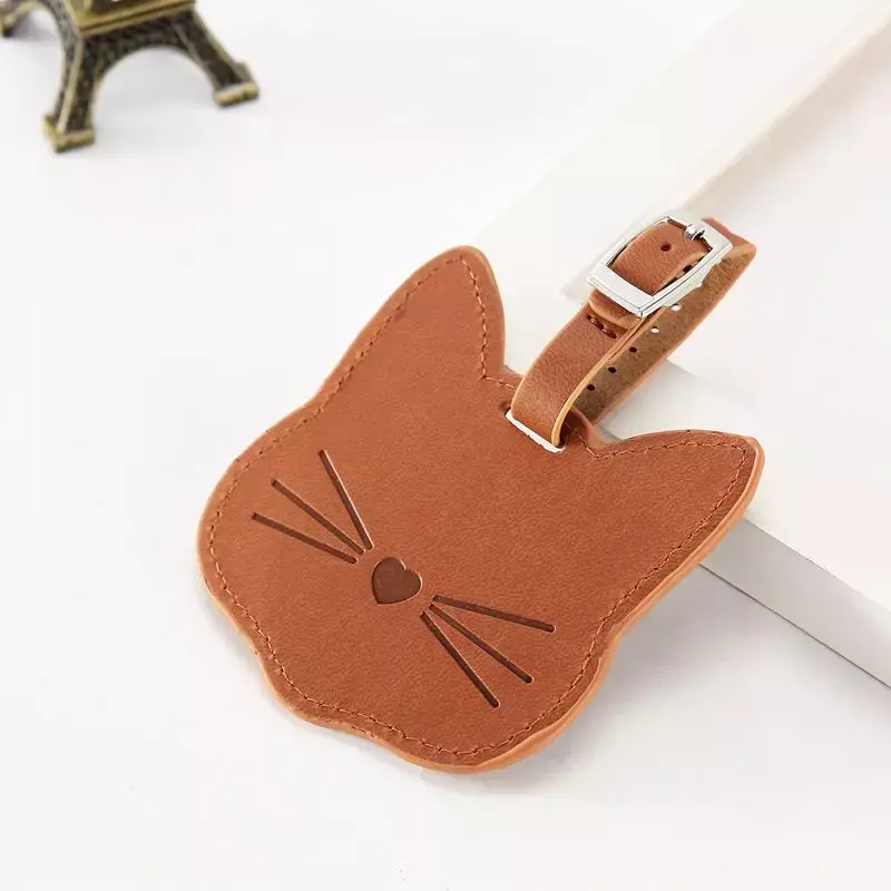 1Pc Cute Cartoon Cat Travel Luggage Tag Women Men PU Leather Suitcase ID Address Holder Baggage Boarding Tag Portable Label