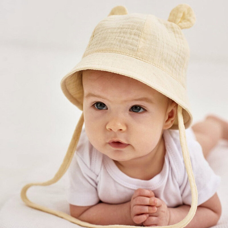 หมวกบังแดดผ้าฝ้ายนุ่มสำหรับเด็กทารกพร้อมหูน่ารักกระต่ายแรกเกิดเด็กหญิงเด็กชาย Topi Bucket ฤดูร้อนเด็กวัยหัดเดินหมวกปานามา
