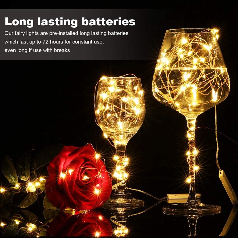 Bateria operado LED Fairy Lights, fio de cobre, quente branco Firefly Jar Lights, impermeável, 3,2 pés, 20 Pack