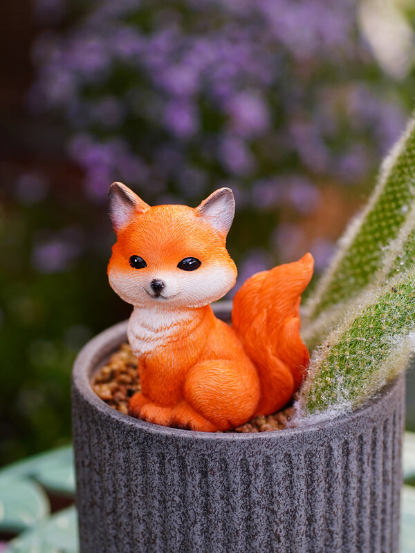 Cute Fox Resin Decoration Ornament Animal Sculpture succulente Flower Bonsai Decoration Home Office Garden Cake Decor