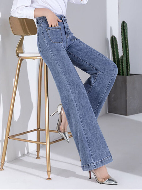 Jeans dritti larghi elasticizzati a vita alta donna Oversize 6xl Streetwear pantaloni in Denim a gamba larga coreano Casual Vintage Kot Pantolon