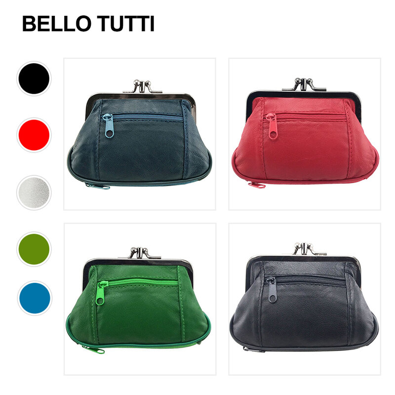 BELLO TUTTI-Mini porte-monnaie en cuir véritable pour femme, porte-cartes à moraillon en métal, petit portefeuille, sac d'argent, peau de mouton, original