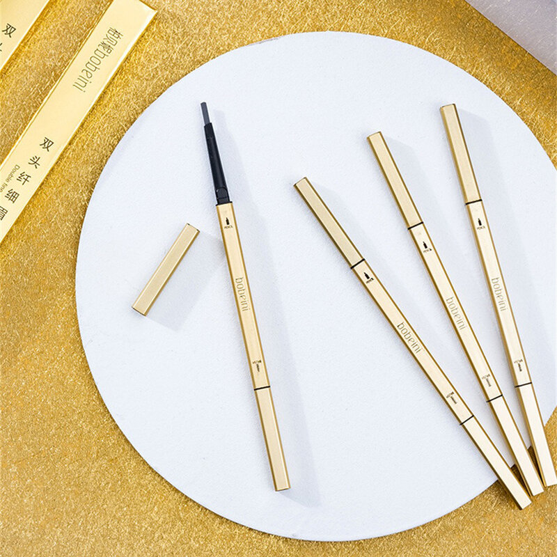 Lápis de sobrancelha natural duplo, adequado para vários tipos de pele, cosméticos antitranspirantes, ouro 24k, lápis de sobrancelha, 0,3g
