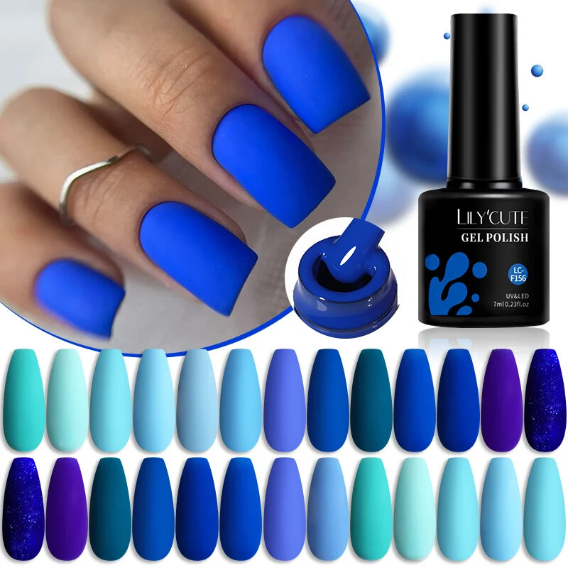 LILYCUTE-Esmalte em gel UV semi permanente, design de arte de unhas, imersão, tudo para manicure, série azul, 7ml